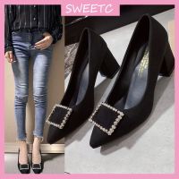 CODai424839 SWEETC Kasut raya perempuan Raya Heels 2023 kasut tinggi Womens High Heels Suede Pointed Thick Heel High Heels