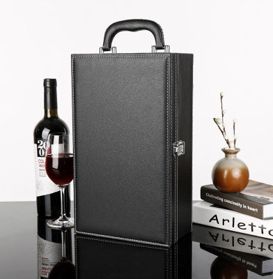กล่องไวน์แดงหนัง กล่องบรรจุไวน์ กล่องของขวัญไวน์แดง สามารถบรรจุขวดได้สองขวด ที่เก็บไวน์แดง  กล่องไวน์แดงใหญ่พิเศษกล่องไม้บรรจุไวน์สีดำกระเป๋าหิ้ว 2 ใบไวน์