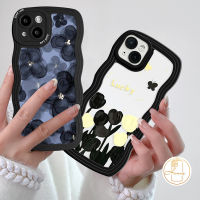 เคสขอบลอนลายดอกไม้เข้ากันได้กับ iPhone 7 8 6 6S Plus 11 14 12 13 Pro Max X 7Plus XR XS Max SE 2020 Lucky ภาพวาดสีน้ำมัน Tulip Blue ฝาครอบโทรศัพท์ Tpu นิ่มลายดอกไม้