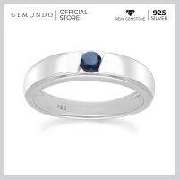 Gemondo แหวนเงินแท้ 925 Sterling Silver ชุบโรเดียม ประดับไพลิน (Blue Sapphire) ขนาด 3.5 มม. ทรงปลอกมีดขอบพ่นทราย