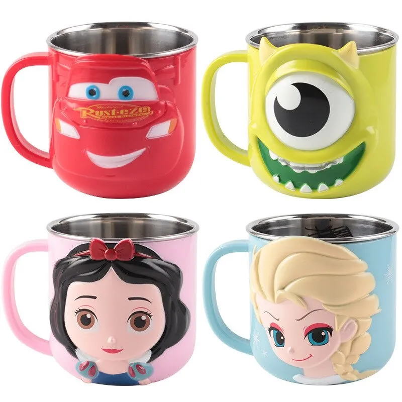 Kids Disney Princess Sofia Milk Cup Cartoon Mickey Mouse Minnie Water Cup  Cute Marvel Captain America Cups 316 Stainless Steel