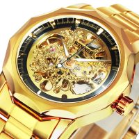 ZZOOI Gold Skeleton Watch for Men Mechanical Mens Watches Top Brand Luxury 2022 Automatic Wristwatches Steel Strap Casual часы мужские