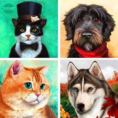 4ชนิดของรูปแบบ5D ภาพวาดเพชรแมวสุนัขเต็มเพชรศิลปะ,แว่นตาแมวเมาส์และฤดูใบไม้ร่วงฮัสกี้จำนวน30x30cm
