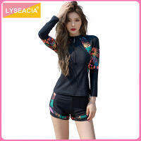 LYSEACIA ฤดูร้อนกางเกงว่ายน้ำพิมพ์ลาย2ชิ้นลายดอกไม้บุนวมแขนสั้น + กางเกงขาสั้นสองชั้นชุดว่ายน้ำเล่นกีฬามีซิปชุดว่ายน้ำเล่นเซิร์ฟสำหรับผู้หญิงชุดชายหาดที่สวยงาม M-XXXL