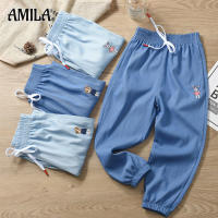 AMILA กางเกงกันยุงเด็ก,กางเกงขายาวลำลองเด็กบางฤดูร้อนกางเกงยีนส์นุ่มเด็กผู้ชาย