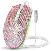 Diamond Glitter USB Wired Mouse LED Colorful Back Light 3 Level 1600 DPI Women Girl Pink 150cm Cable Computer Gaming Mice