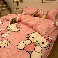 Lovely pink hello Kitty cartoon young girl washing cotton sheet bedding bag single three-piece 4 times the students dormitory