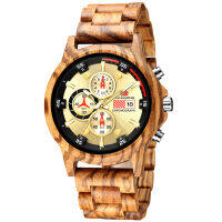 Natural Walnut Wood Watches for Men Luxury Chronograph Men Military Quartz Watch Full Wooden Band Mens Watches WW012