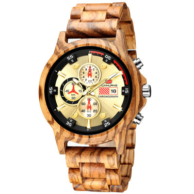 Natural Walnut Wood Watches for Men Luxury Chronograph Men Military Quartz Watch Full Wooden Band Mens Watches WW012