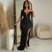 【YF】 2022 New Arrival Famous Brand Dress Solid Sequins V-neck Sleeveless Sexy Celebrity Party Maxi Vestidos For Women Birthday