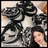 【Ready Stock】 ஐ♠ C18 Black Series Pearl Headband High-end Elegant Temperament Wide Hair Band Hair Bundle