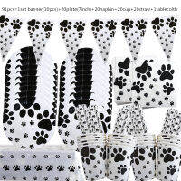 Party ตกแต่งอุปกรณ์งานเลี้ยงวันเกิด Dog Paw พิมพ์บอลลูนแบนเนอร์ Family Tableware Set Party Supplies