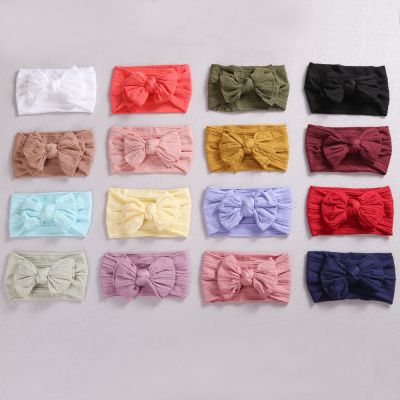 【YF】 1Pcs Cable Bow Baby Headband for Newborn Elastic Knit Turban Girls Bows Soft Nylon Kids Double Layer Headwear Hair Accessories