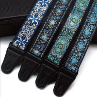 Guitar Ukulele Strap Vintage Flowers Stripes Acoustic Electric Guitar Strap Woven Embroidery Fabrics Leather Ends Strap