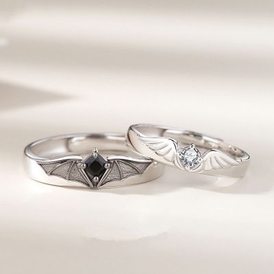 2022 New Angel Demon Couple Rings Fashion Design Creativity Personality Wing Adjustable Ring for Women Men Lovers Jewelry Gift