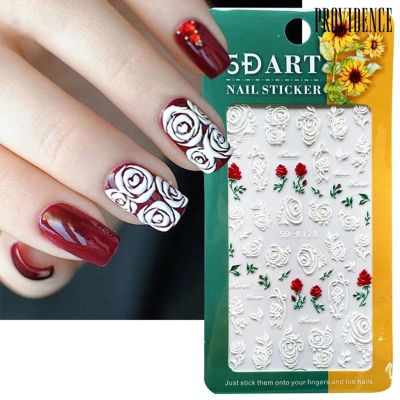 Providence Stiker Kuku Ultra Tipis Motif Bunga Timbul 5d Warna Putih Untuk Manicure / Nail Art 5211059▽✣