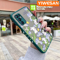 YIWESAN เคสสำหรับ OPPO Reno 6 4G Reno 6Z 5G เคสการ์ตูนกระต่ายน่ารักและดอกไม้มีน้ำค้างแข็งโปร่งใสแข็งลายขอบสี่เหลี่ยมด้านข้างปลอกซิลิโคนกล้องกันกระแทกเคสนิ่ม