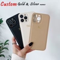 เคส PU นิ่มหนังตัวอักษรเดี่ยวสีเงินสีทองตามต้องการสำหรับ Iphone 14 13 Pro Xs Max 12 Mini 11 XR 7 8 Plus SE เคสมือถือหรูหรา