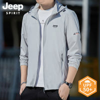 JEEP SPIRIT เสื้อแจ็กเก็ตผู้ชาย,เสื้อผ้ากันแดดไหมน้ำแข็งฤดูร้อนของผู้ชายตกปลาแบบบางแห้งเร็วเสื้อคลุมกันแดดขนาดใหญ่ระบายอากาศได้ดีป้องกันแสงแดด