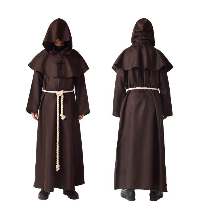 Medieval Priest Costume Men Monk Cowl Mantle Cross Hooded Cloak Robe ...