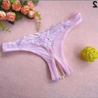 Women Sexy Crotchless Faux Pearl Decor Thong Panties Open Crotch Underwear