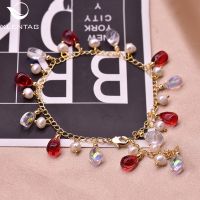 XlentAg Natural Freshwater Pearls Bracelet For Women Accessories Red Crystal Anime Love Best Friend Gifts Angel Jewelry GB0922