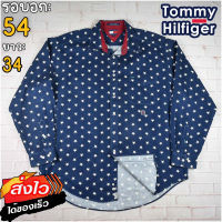 Tommy Hilfiger®แท้ อก 54 เสื้อเชิ้ตผู้ชาย ทอมมี่ ฮิลฟิกเกอร์ สีกรม เสื้อแขนยาว เนื้อผ้าดี