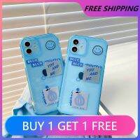 ❈☊ Simple Letter Label Smile Face Phone Case for iphone 12ProMax 11X XR XS 8 7Plus Blue Cute Cartoon Shockproof Transparent Cover