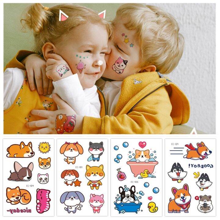 24-kinds-cute-cartoon-tattoo-stickers-for-children-faux-tatouage-temporaire-disposable-cat-dog-pets-temporary-waterproof