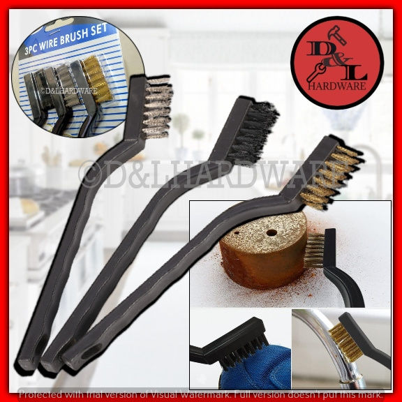 Set of 3 Pc Mini Wire Brush Cleaning Tool Kit Brass, Nylon, Stainless Steel