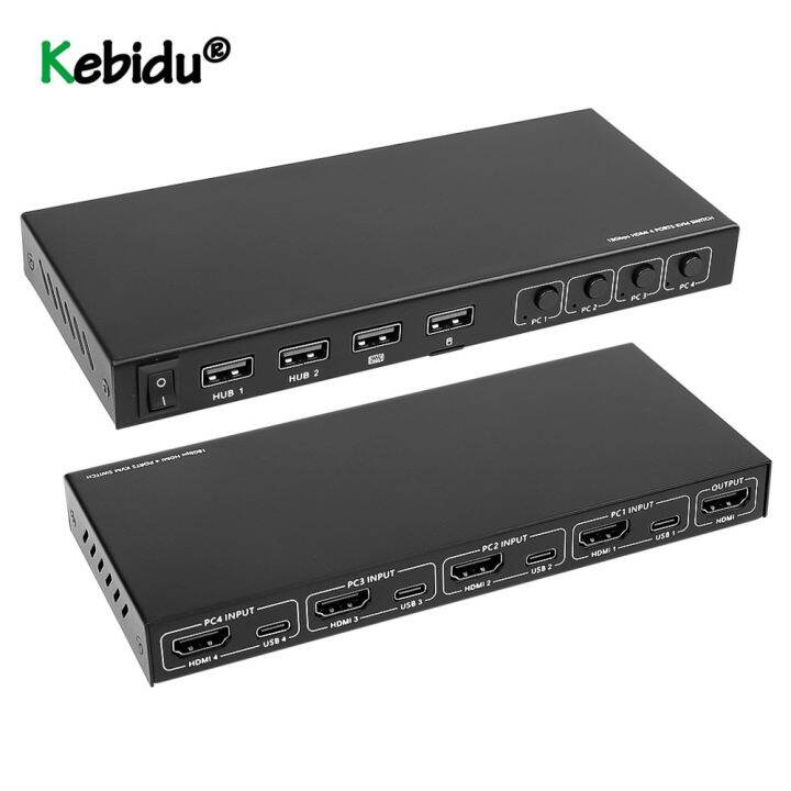 Type C KVM Switch Box 2/4 Port 4K Video Display USB C Splitter Box
