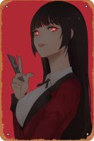 Kakegurui Jabami Yumeko โปสเตอร์ดีบุกโลหะโบราณป้ายเครื่องตกแต่งฝาผนังสำหรับบาร์ร้านอาหารคาเฟ่ผับ12X8นิ้วภาพพิมพ์ศิลปะโปสเตอร์ย้อนยุค