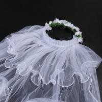 Two Layers Wedding Bridal Veil Flower Girl White Wedding Veils Communion Hair Wreath For Wedding Accessories (White) Hair Accessories