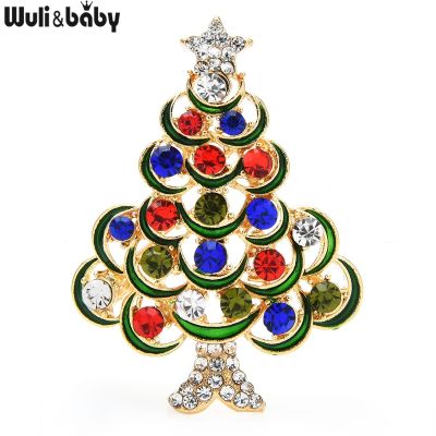 Wuli amp;baby Multicolor Rhinestone Christmas Tree Brooch Pins Women Unisex New Year Brooches Gifts