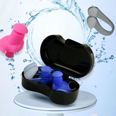 Swimming Earplugs Nose Clip Set Silicone Waterproof Earplugs Swimming Box Spiral Earplugs Anti-Noise Diving Outdoor Water Sports