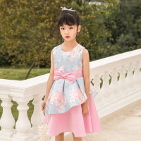 Girls Princess Formal Dress 2022 New Childrens Clothing Pink Bows Vest Dress for Kids Costume Summer Flower Birthday Ball Gown