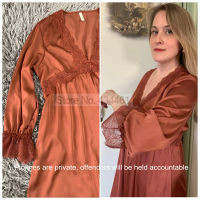 Satin Nightdress With Lace Lady Sleep Dress Sexy V-Neck Intimate Lingerie Sweet Princess Style Nightgown Summer Kimono Gown