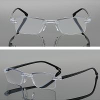 Men ashion Square Anti Blue Light Reading Glasses +100—+400 Degree Frameless Presbyopia Eyewear