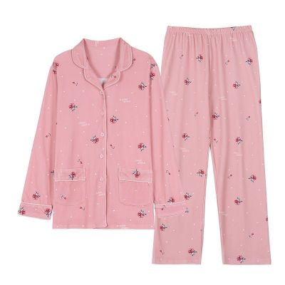 MUJI High quality high-end pajamas for middle-aged and elderly women spring and autumn XL cotton long-sleeved middle-aged mother autumn and winter home clothes set