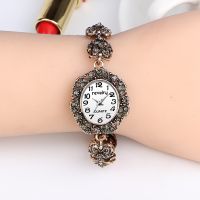 （A Decent035）QINGXIYAAncient Gold WomenWatches แฟชั่น Rhinestone LuxuryWatches สุภาพสตรี CasualSport Watch