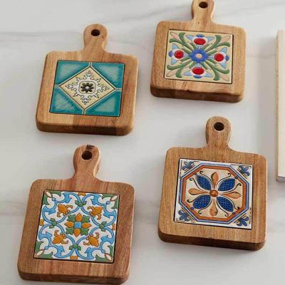 กระเบื้องไม้ Coaster ฉนวนกันความร้อนหม้อ Anti-Scalding แผ่นเครื่องดื่มถ้วยกาแฟ Coasters Trivet กรอบ Home Kitchen ตกแต่ง