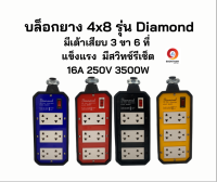 JPS บล็อกยางไฟฟ้า บล็อกยางปลั๊กไฟ บล็อกยางสนาม 4x8 พร้อมเต้ารับกราว์ดคู่ 6ช่อง BB48RS มีสวิทช์รีเซ็ต 16A 3500W คละสี (เฉพาะปลั๊กไม่มีสาย)