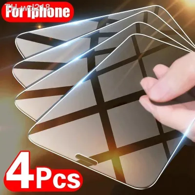 4PCS Tempered Glass for iPhone 11 12 13 14 Pro XR X XS Max Screen Protector on for iPhone 12 13 Mini 7 8 6 Plus SE Glass