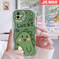 JIUMOO เคส F04 M04 A04ปลอกสำหรับ Samsung ลายการ์ตูนไดโนเสาร์นำโชคดีไซน์ใหม่เนื้อครีมขอบคลื่นเคสเคสมือถือกันกระแทกแบบใสนุ่มโปร่งใสลายกล้องถ่ายรูปง่ายปลอกป้องกันอ่อนโยน