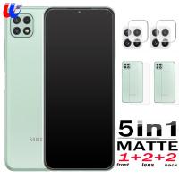 5in1 Matte Frosted กระจกเทมเปอร์สำหรับ Samsung Samsung Galaxy A22 5G A22 4G M32 A72 A52 A42 A32 5G 4G A12 A02 A02S ครอบคลุมเต็มหน้าจอป้องกันเลนส์กล้องถ่ายรูปฟิล์มด้านหลัง9D Anti-ลายนิ้วมือ