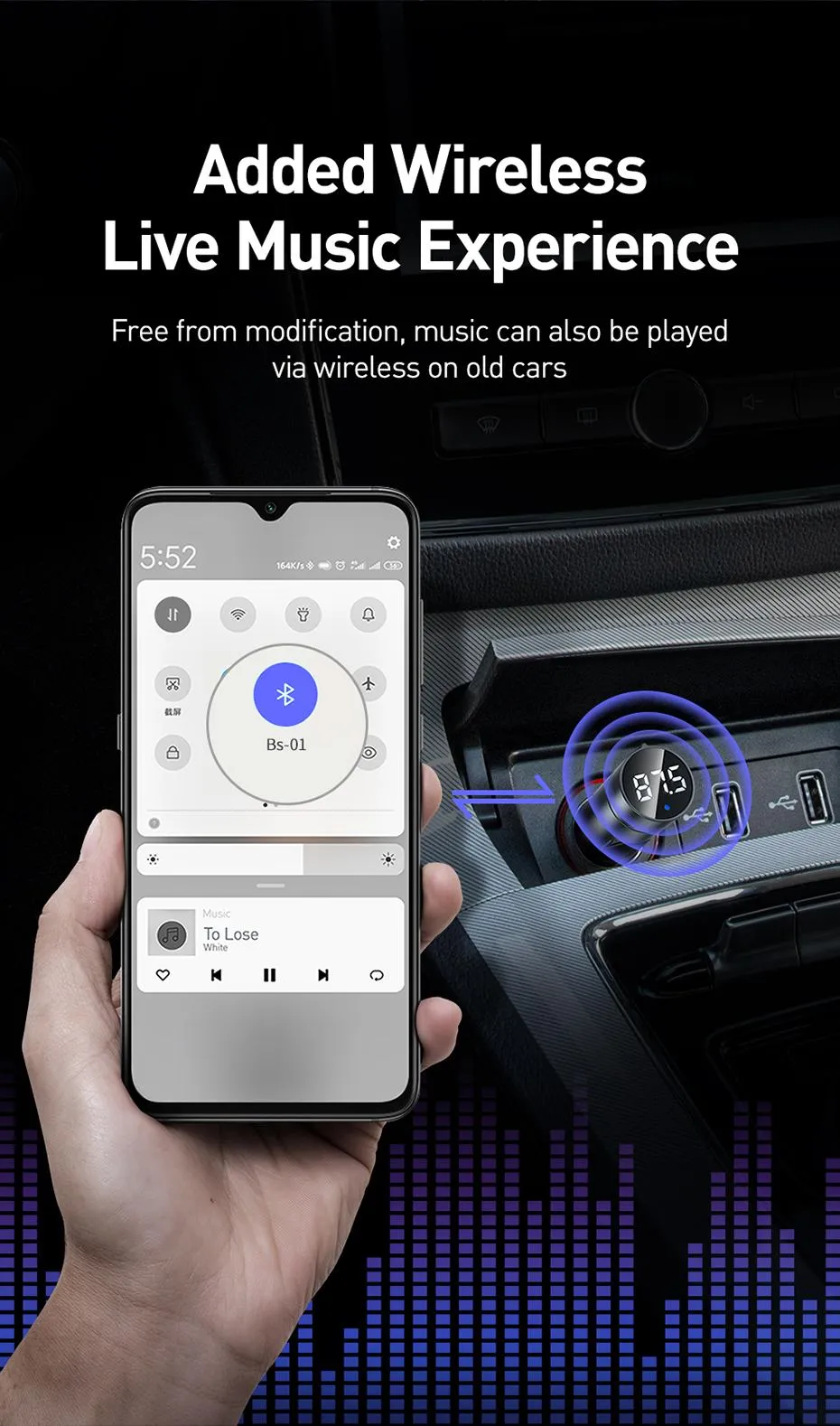 Baseus Transmetteur FM sans fil avec Bluetooth 5.0 pour voiture-1