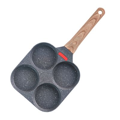 4 Holes Egg Frying Pan Multifunction Hamburger Steak Non Stick Pan Wooden Handle Cooking Pan Cooking Utensils