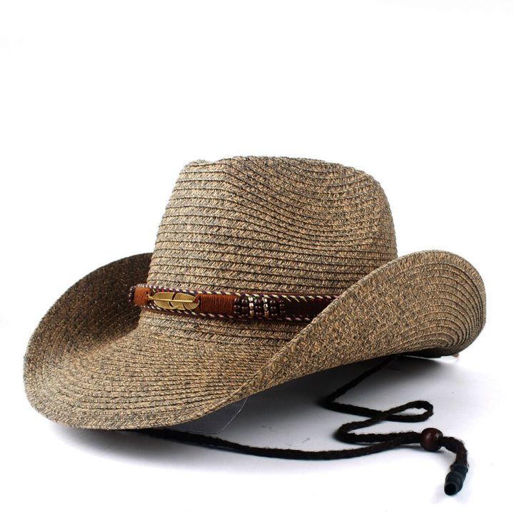 แฟชั่นผู้หญิงผู้ชายหมวกคาวบอยตะวันตกกลวงชายหาดผู้หญิงฟางปานามา-sombrero-hombre-คาวบอยสาวแจ๊สหมวกแก๊ปขนาด56-58ซม