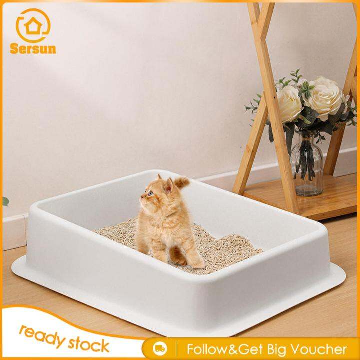 Sersun Open Top Pet Litter Boxes Cat Sand Box Container Large Kitty