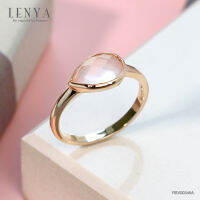 Lenya Jewelry แหวนเงินแท้ 925 ตัวเรือนชุบพิ้งโกล์ด ประดับพลอยสีชมพู โรสควอตซ์ (Rose Quartz )ทรงหยดน้ำ เจียระไนหน้าตาราง( Checker Board) เก๋ไก๋สะดุดตา